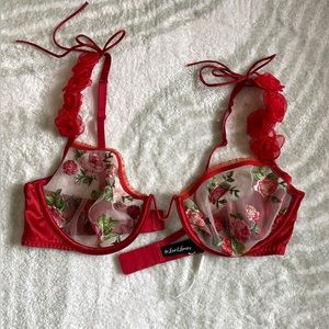 NWOT For Love and Lemons Embroidered Rose Bra